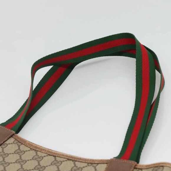 GUCCI GG Supreme Web Sherry Line Tote Bag PVC Beige Gold - Picture 8 of 16